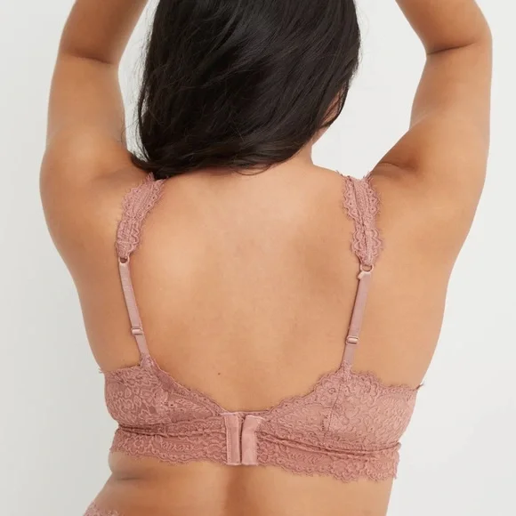 Aerie Lace Bralette in Blush/Dark Pink Small - Picture 2 of 6